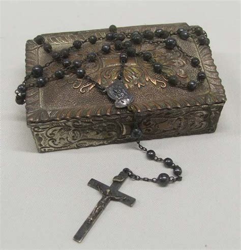 vintage metal rosary box|small rosary box.